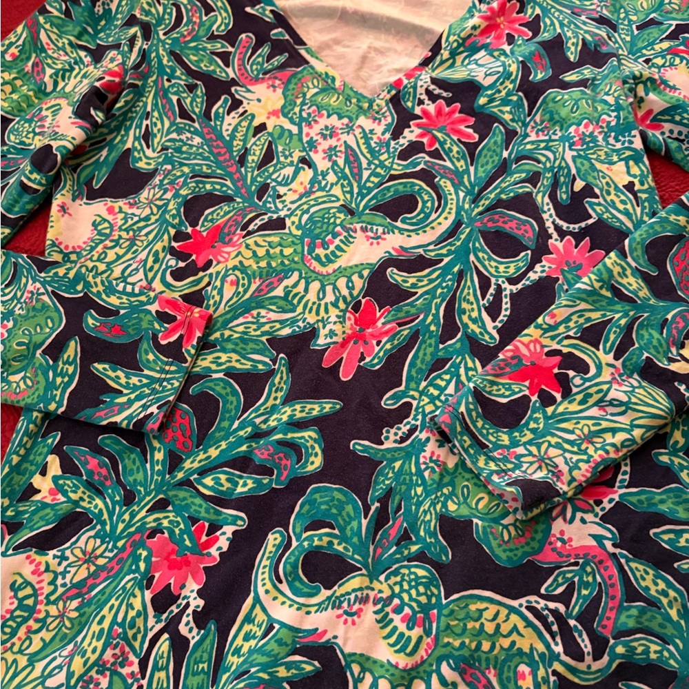 Lilly Pulitzer Green and Pink Leafy Long Sleeve Top